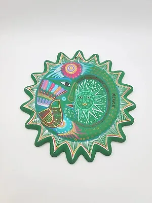 Talavera Pottery Half Moon  And Sun Face Green Hand Painted Colorful Wall Art • $26.90