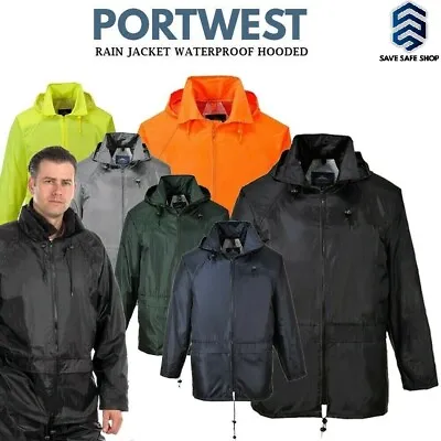£6.95 • Buy Mens Portwest Classic Raincoat Jacket -Waterproof Rain Mac Cagoule Hooded Kagoul