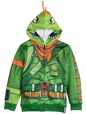 Fortnite ☆ Big Boys' T-Rex Costume Zip-Up Hoodie With Mask ☆ Sizes 8-18 • $29.95