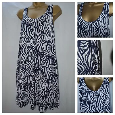 Next Animal Print Swing Dress Navy Blue Stretchy Jersey Size M Bust Approx 36  • $2.51