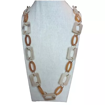 Anju Omala Natural Beige Bone And Iron Necklace Highlighted W/ Rectangles Ovals. • $22.99