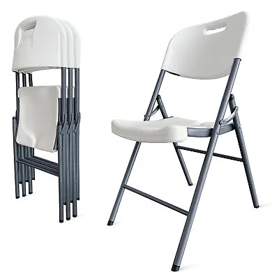 4 Commercial Contoured Folding Chairs Steel Frame Plastic Seat White Blue Black • $404.99