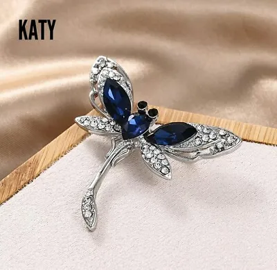£4.80 • Buy Blue Crystal Dragonfly Brooch Silver Tone Insect Pin Vintage Look Gift
