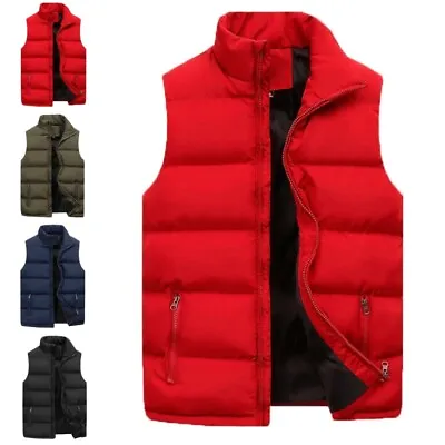 Men‘s Winter Gilet Jacket Quilted Vest Body Warmer Sleeveless Padded Parka Coat • £15.99