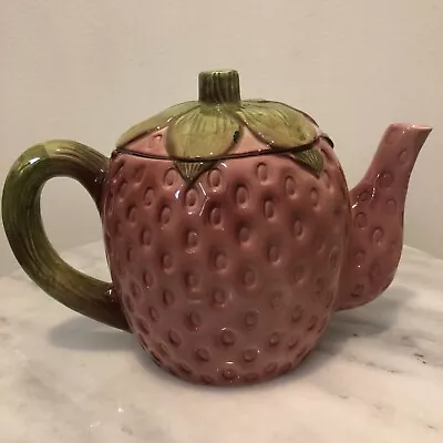 Vintage Ceramic Strawberry Teapot & Lid Collectible 6.75” Tall • $12.99