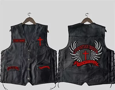 Christian Biker Embroidered Vest Leather Motorcycle Vest Jacket Gift For Him • $75.99