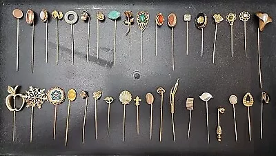 Lot Of 36 Vintage Stick Pins Goldtone Large Variety & Styles • $15