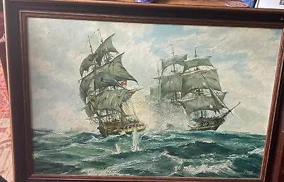£45 • Buy Oil On Board Painting Of Galleon At Sea With Clipper Signed F Conn 1971 Vintage