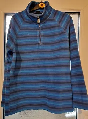 Cotton Traders Fleece Pullover Sweater Jumper Striped Unisex Retro 1/4 Zip - M • £9.95