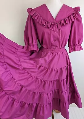 Vtg Malco Modes 2 Pc Square Dance Dress Ruffle Full Circle Skirt Top Set M L USA • $56.24