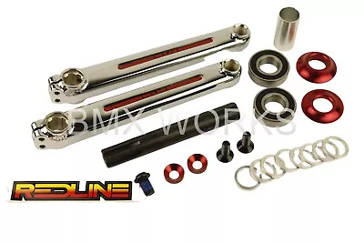 Redline Flight BMX Crank Set Ch-Mo Chrome 180mm With Red Mid Bottom Bracket • $299