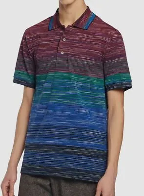 $370 Missoni Men's Blue Multicolor Short Sleeve Polo Shirt Size XL • $118.38