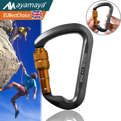 £10.99 • Buy 30KN Aluminum Rock Climbing Carabiner Screw Locking Rescue Tree D-Ring Hook Clip