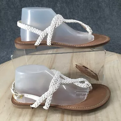 Merona Sandals Womens 6 Jane Braided Toe Post Slingback Flat White Faux Leather • $26.99