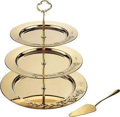 3 Tier Gold Cupcake Dessert Stand Elegant Stainless Steel Three Tiered Wedding • $26.96