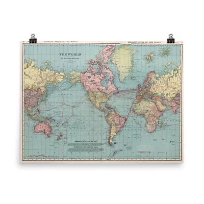 Vintage World Map (1912) Poster Meractor's Projection Atlas Poster • $28