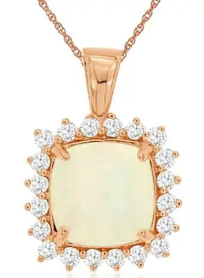 3.05ct Diamond & Aaa Opal 14kt Rose Gold 3d Cushion Halo Flower Floating Pendant • $3089.38