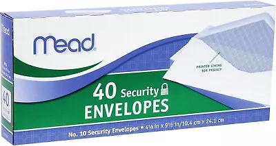 Mead #10 Envelopes Security Printed Lining 4-1/8  X 9-1/2  White 40 Letter  • $10