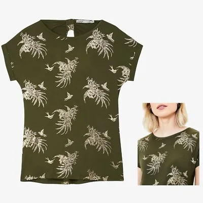£8.49 • Buy Ladies Oasis Tropical Bird Print T-shirt Top Khaki Sizes XS S M EXPRESS OPTION