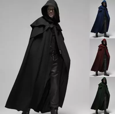 Mens Renaissance Gothic Cape Vintage Cloak Halloween Medieval Long Coat Hooded C • $26.67