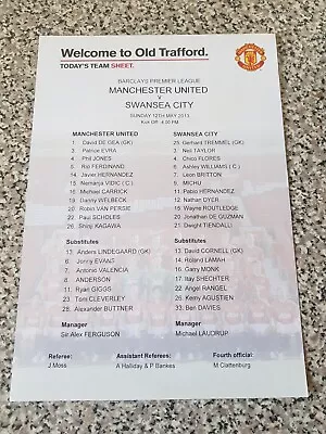 TEAMSHEET CHAMPIONS LEAGUE MAN UTD V SWANSEA 12th May 2013 • £1.29