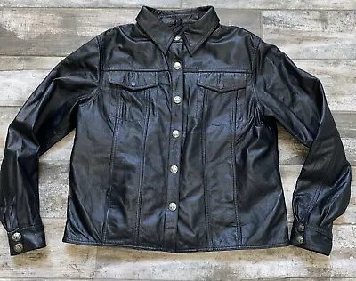 Shaf Leather King Black Mens Motorcycle Biker Vtg. Buffalo Snap Jacket Size 3XL • $76