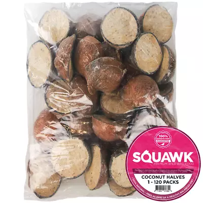 SQUAWK Suet Filled Coconut Halves - Hanging Wild Bird Food Garden Fat Feeder • £118.99