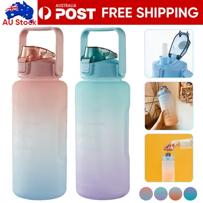 2L Water Sports Bottle Straw Cup Motivational Drink Flask With Time Markings Gym • $12.59