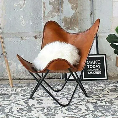 Vintage Handmade Classic Cover Cowhide Leather Butterfly Chair BKF • $75.20