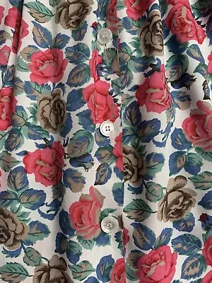 CUTE 70s 80s FLORAL ROSE IN GROUP VINTAGE BUTTON THROUGH SKIRT - EX COND (S/8?) • £12.99