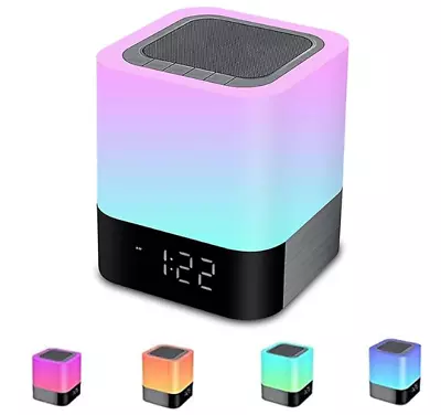 CUBE Wireless Bluetooth Speaker With Touch Control Bedside LampAlarm ClockMp3 • £14.99