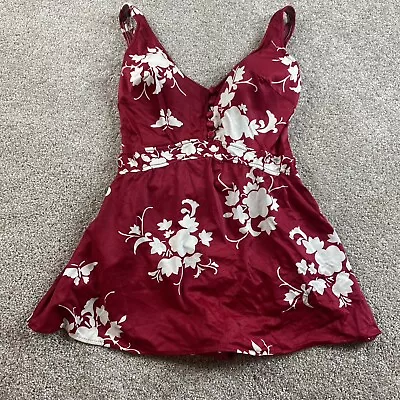 Vtg 70s Cole Of California Floral Swimsuit S M Red White Satin Shimmer Swimdress • $59.99