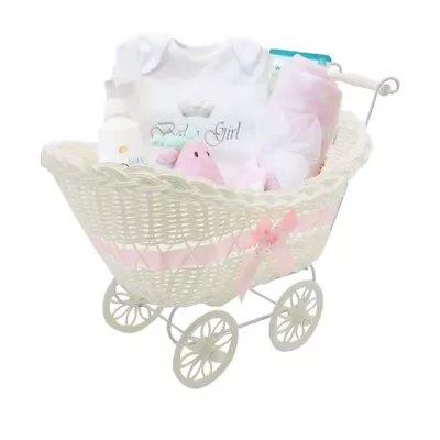 Baby Shower Pram Hamper Wicker Basket Xmas Party Gifts Boys Girls New Born Baby • £13.98