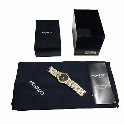 Movado Museum Men Watch Black Face Swiss Saphire Crystal 81 G2 1898 Two Tone Blk • $299.99