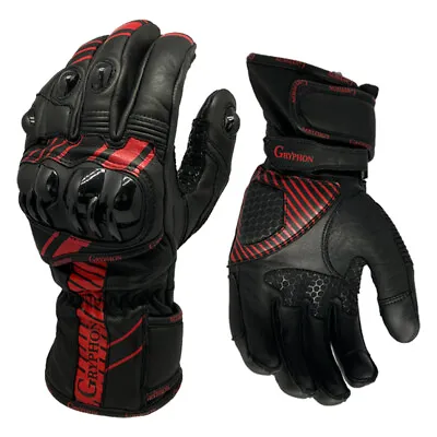 Gryphon Chicane Black/Red Leather Motorcycle Riding Gloves Men's Sizes SM - 2XL • $43.99