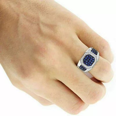 Men 1.20Ct Simulated Sapphire & Moissanite Wedding Ring Real 925 Sterling Silver • $141.76