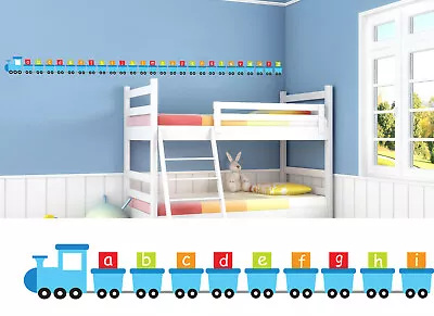 £13.99 • Buy Childrens/Kids Bedroom Wall Train Carriage Boys Blue Alphabet Sticker Decal 