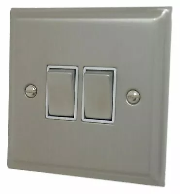 G&H DSN202 Deco Plate Satin Nickel 2 Gang 1 Or 2 Way Rocker Light Switch • £17.95