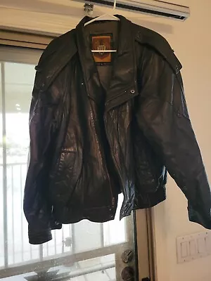 Vintage Black Leather Motorcycle Bomber Jacket Men’s Size L Vented Biker • $30