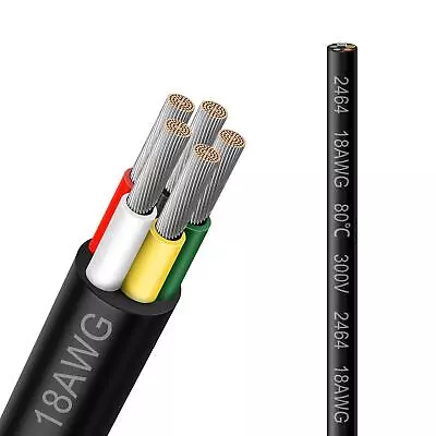 18 Gauge 5 Conductor Electrical Wire 33FT 2464 18AWG 5 Cable Black PVC Stranded • $46.23