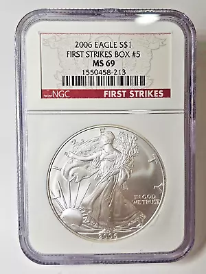 2006 $1 Silver Eagle First Strikes Box #5 - MS 69 NGC • $0.99