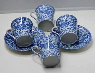 Minton Blue & White Phoenix Porcelain Espresso Coffee-Tea Cup & Saucer Plate 6pc • $195