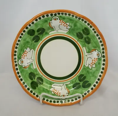Vietri Italy CAMPAGNA FROG Green Salad Plate TOAD Orange Lines Lilly Pads *Flaw • $30