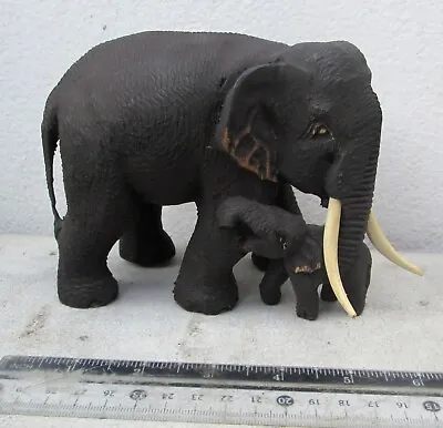 Realistic Golden Teak Wood Elephant & Baby Somsak Meewan • $150