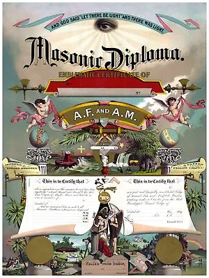 3422.Victorian Poster Design.Masonic Diploma Spiritual.F & AM.Home Interior Art • $19