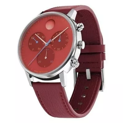 Movado Bold 3640102 Red Chronograph Dial Red Leather Strap Mens Watch • $259.99