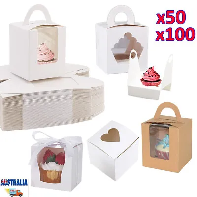 50/100pcs Cupcake Boxes Party Single Cake Packaging Gift Display Box Window Face • $16.55