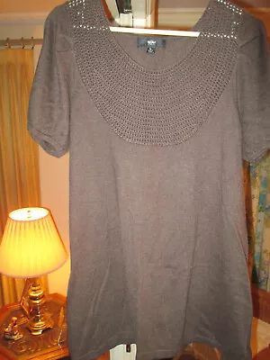 Mossimo Peasant Top Embroidered Brown Short Sleeve Women's Blouse Size Large • $8.95