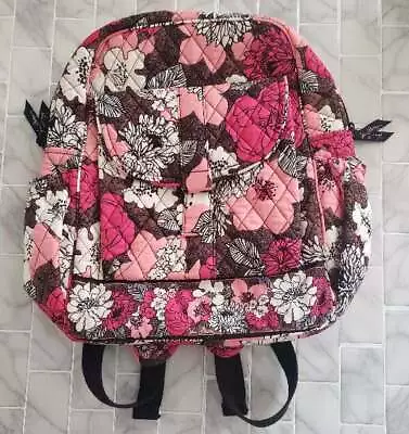 Vera Bradley Mocha Rouge Backpack Bag Pink Brown Floral Zip Around Adjustable 14 • $36.75