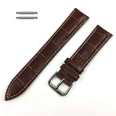 Brown Croco Leather Replacement Watch Band Strap White Stitching SS Buckle #1049 • $9.95